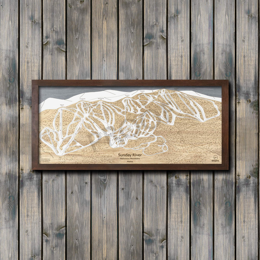 Sunday River, ME Ski Trail Map Artwork Slopes Mountain Art 23" x 48" Rustic Kona 