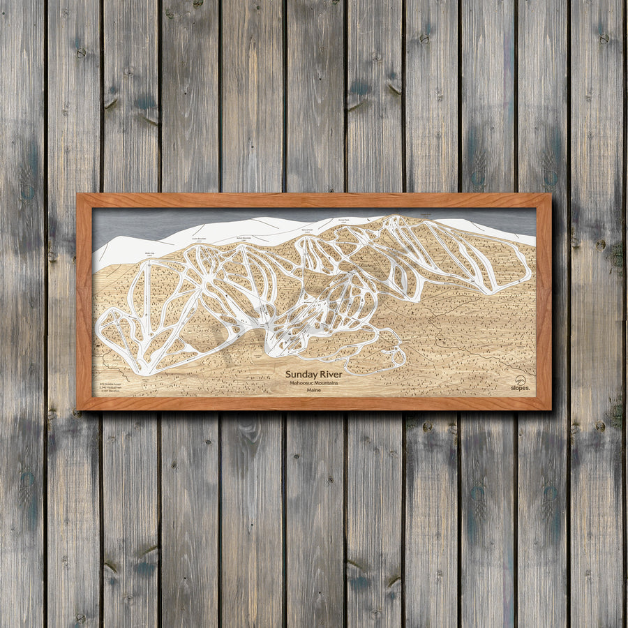 Sunday River, ME Ski Trail Map Artwork Slopes Mountain Art 23" x 48" Natural 