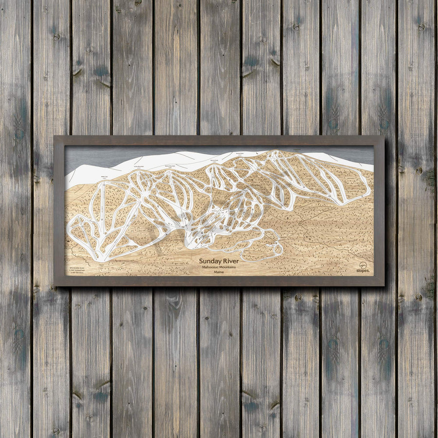 Sunday River, ME Ski Trail Map Artwork Slopes Mountain Art 23" x 48" Storm Grey 