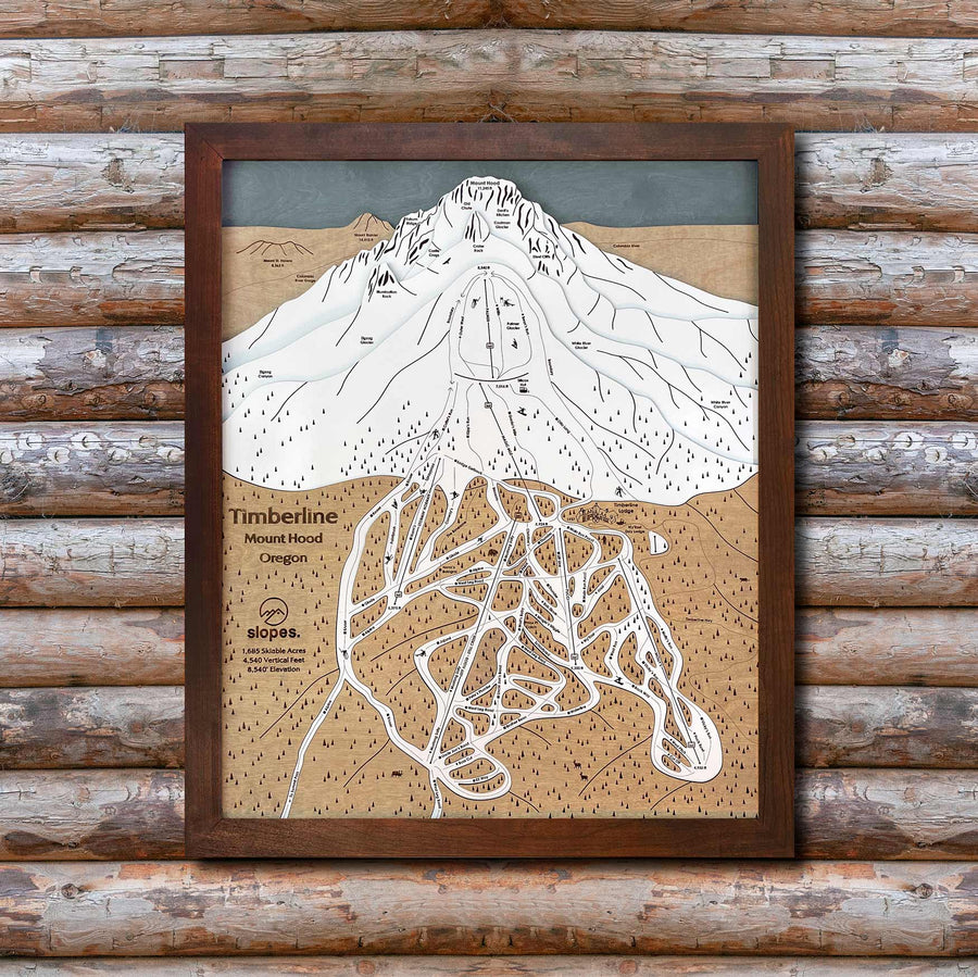 Timberline, OR Ski Trail Map Artwork Slopes Mountain Art 23" x 28" Rustic Kona 