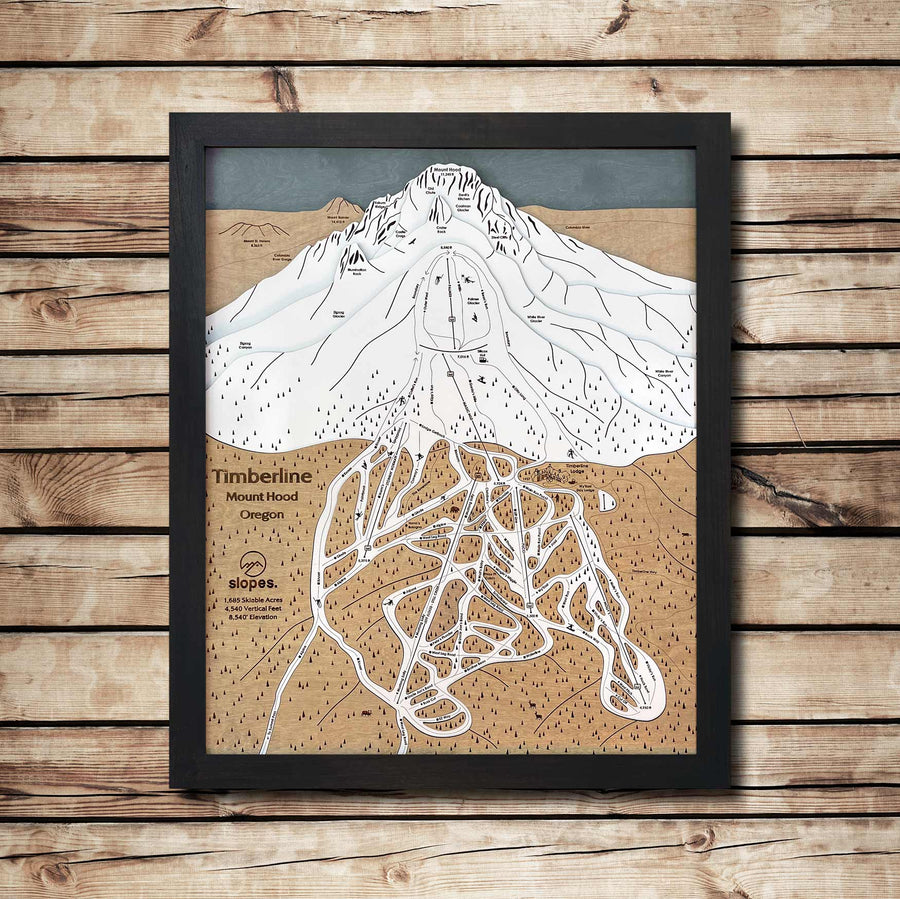 Timberline, OR Ski Trail Map Artwork Slopes Mountain Art 23" x 28" Matte Black 