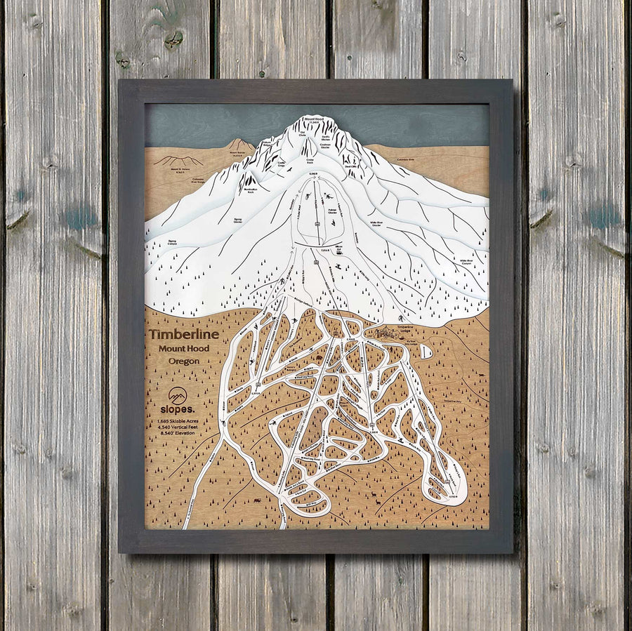 Timberline, OR Ski Trail Map Artwork Slopes Mountain Art 23" x 28" Midnight Grey 