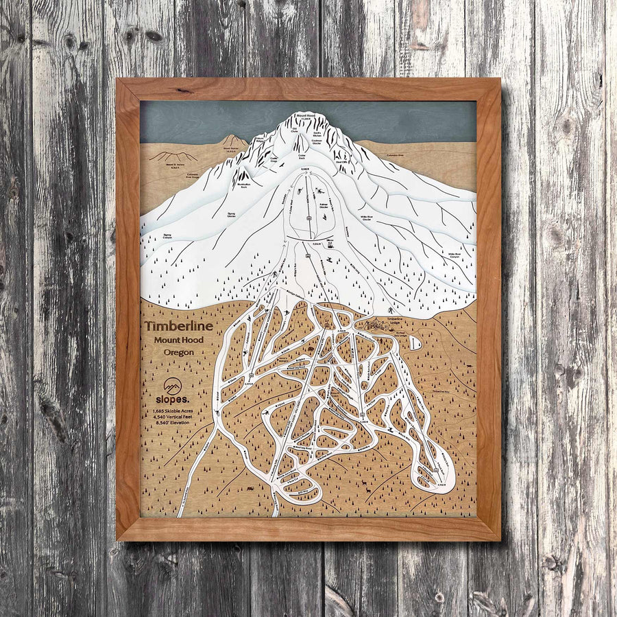 Timberline, OR Ski Trail Map Artwork Slopes Mountain Art 23" x 28" Natural 