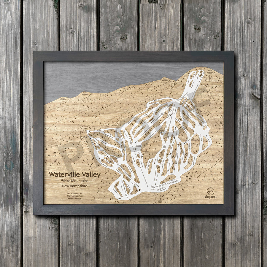 Waterville Valley, NH Ski Trail Map Artwork Slopes Mountain Art 23" x 28" Midnight Grey 