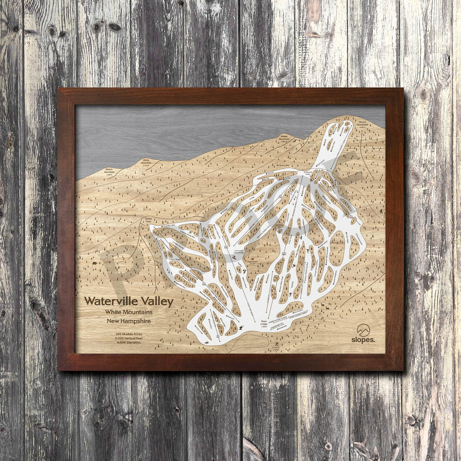 Waterville Valley, NH Ski Trail Map Artwork Slopes Mountain Art 23" x 28" Rustic Kona 