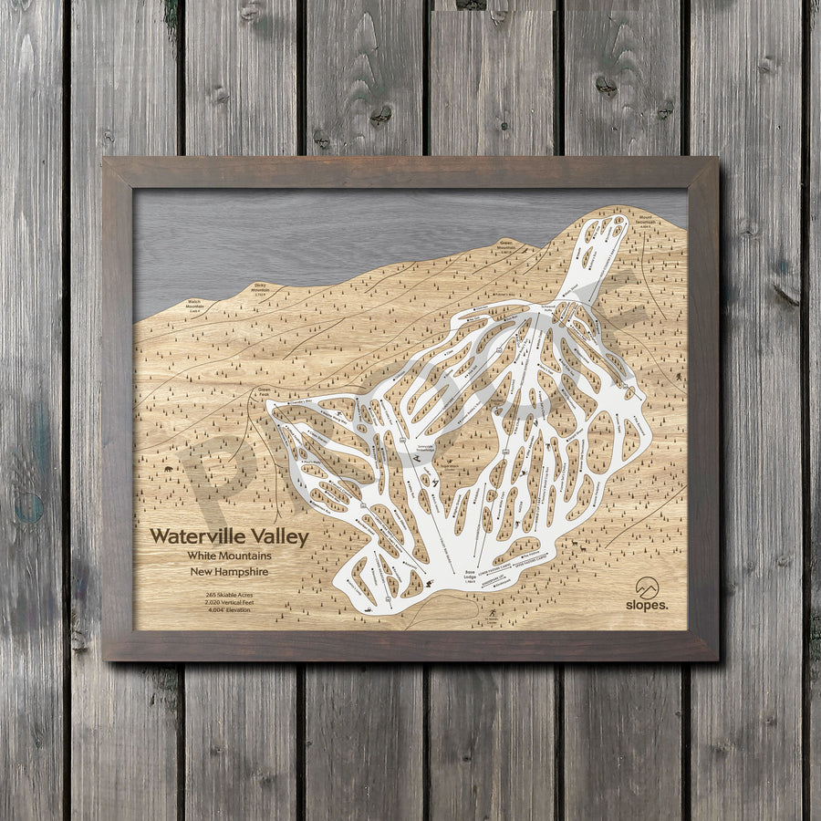 Waterville Valley, NH Ski Trail Map Artwork Slopes Mountain Art 23" x 28" Storm Grey 