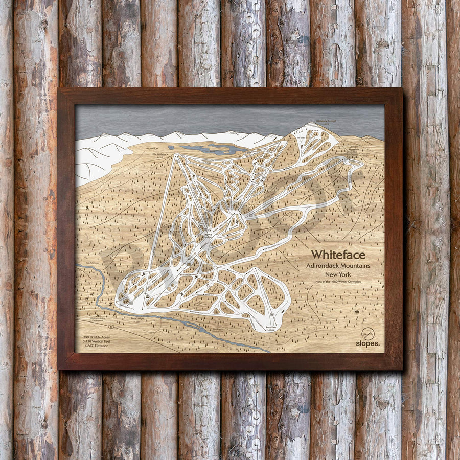 Whiteface Mountain, NY Ski Trail Map Artwork Slopes Mountain Art 23" x 28" Rustic Kona 