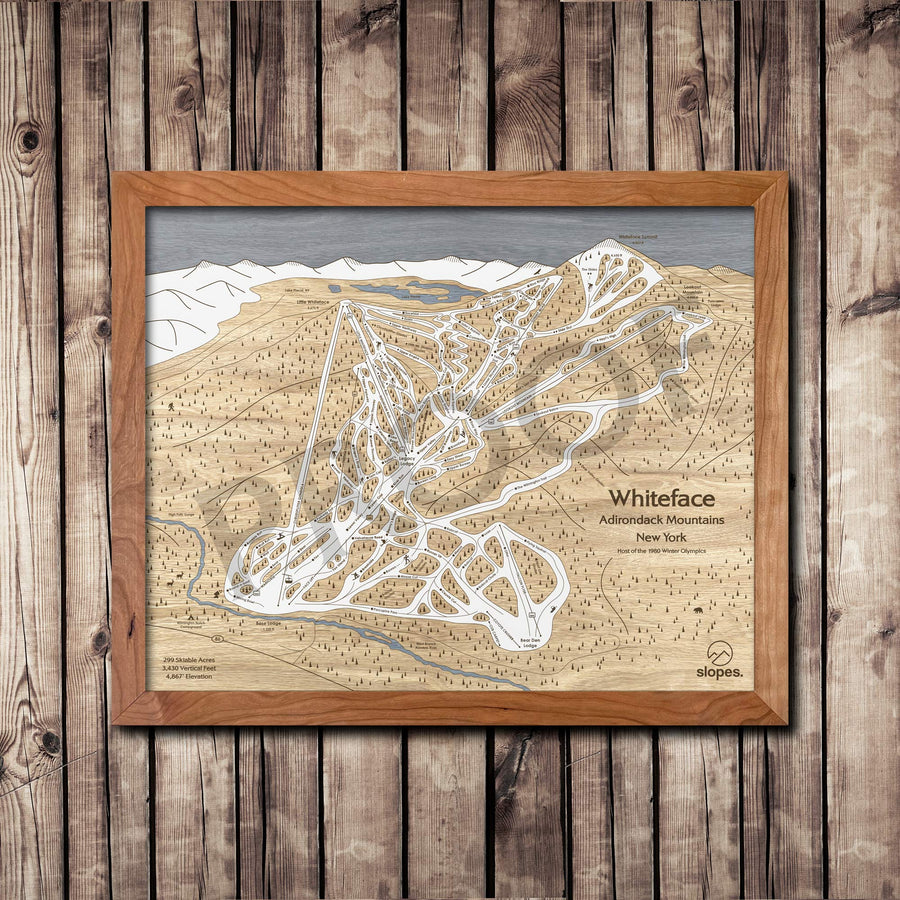 Whiteface Mountain, NY Ski Trail Map Artwork Slopes Mountain Art 23" x 28" Natural 