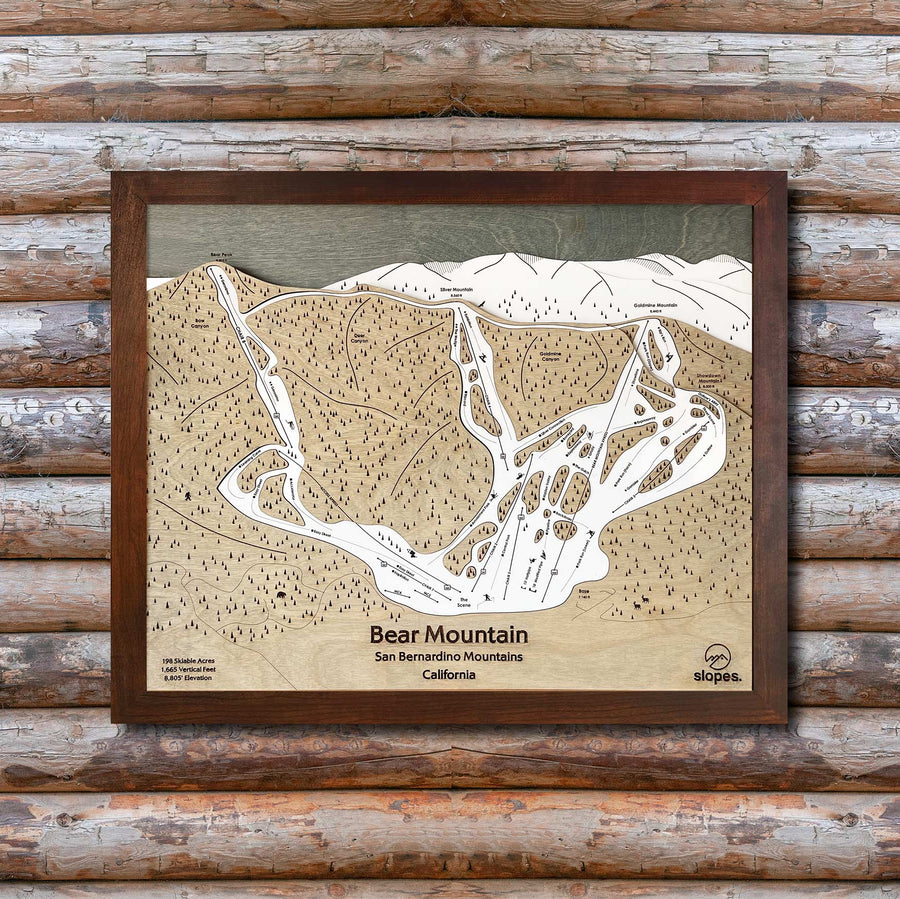 Bear Mountain, CA Ski Trail Map Artwork Slopes Mountain Art 23" x 28" Rustic Kona 