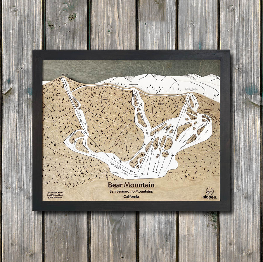 Bear Mountain, CA Ski Trail Map Artwork Slopes Mountain Art 23" x 28" Matte Black 