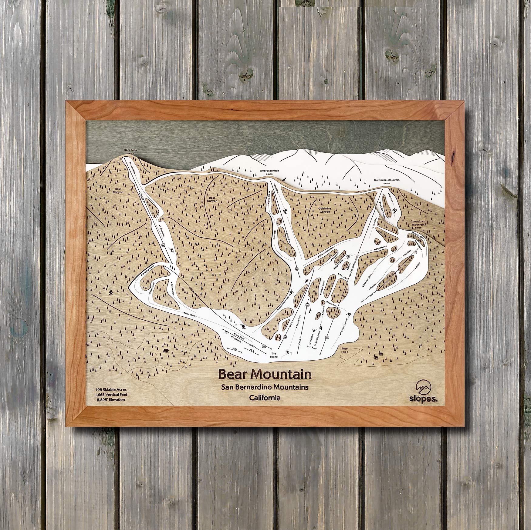 Bear Mountain, CA Ski Trail Map Artwork Slopes Mountain Art 23" x 28" Natural 