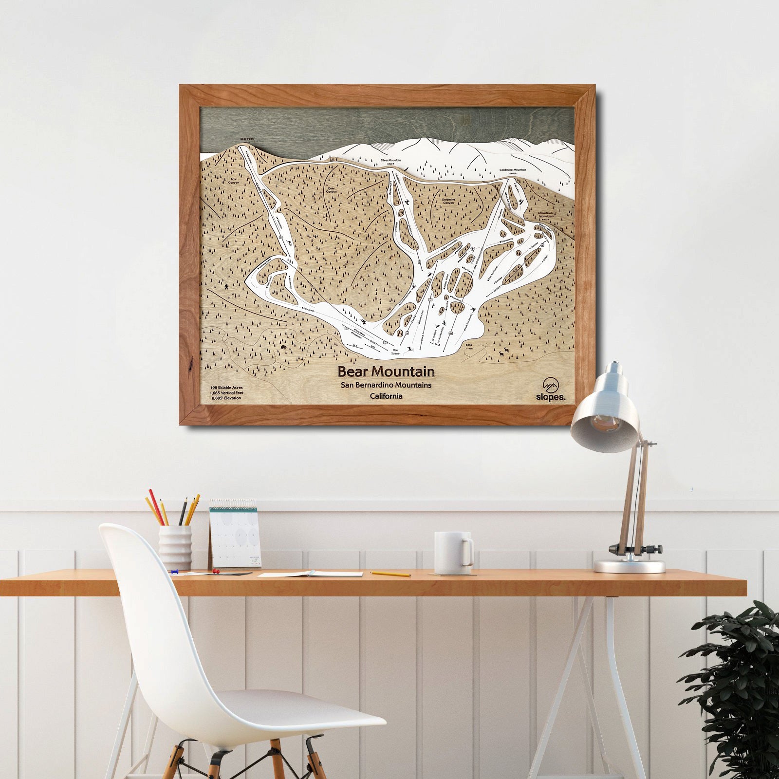 Bear Mountain, CA Ski Trail Map Artwork Slopes Mountain Art   