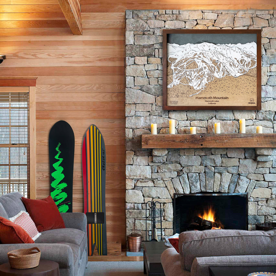 Mammoth Mountain, CA Ski Trail Map Artwork Slopes Mountain Art 23" x 28" Rustic Kona 