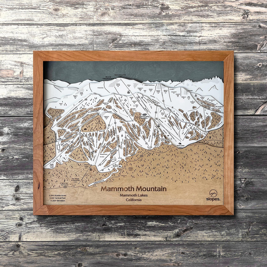 Mammoth Mountain, CA Ski Trail Map Artwork Slopes Mountain Art 23" x 28" Natural 